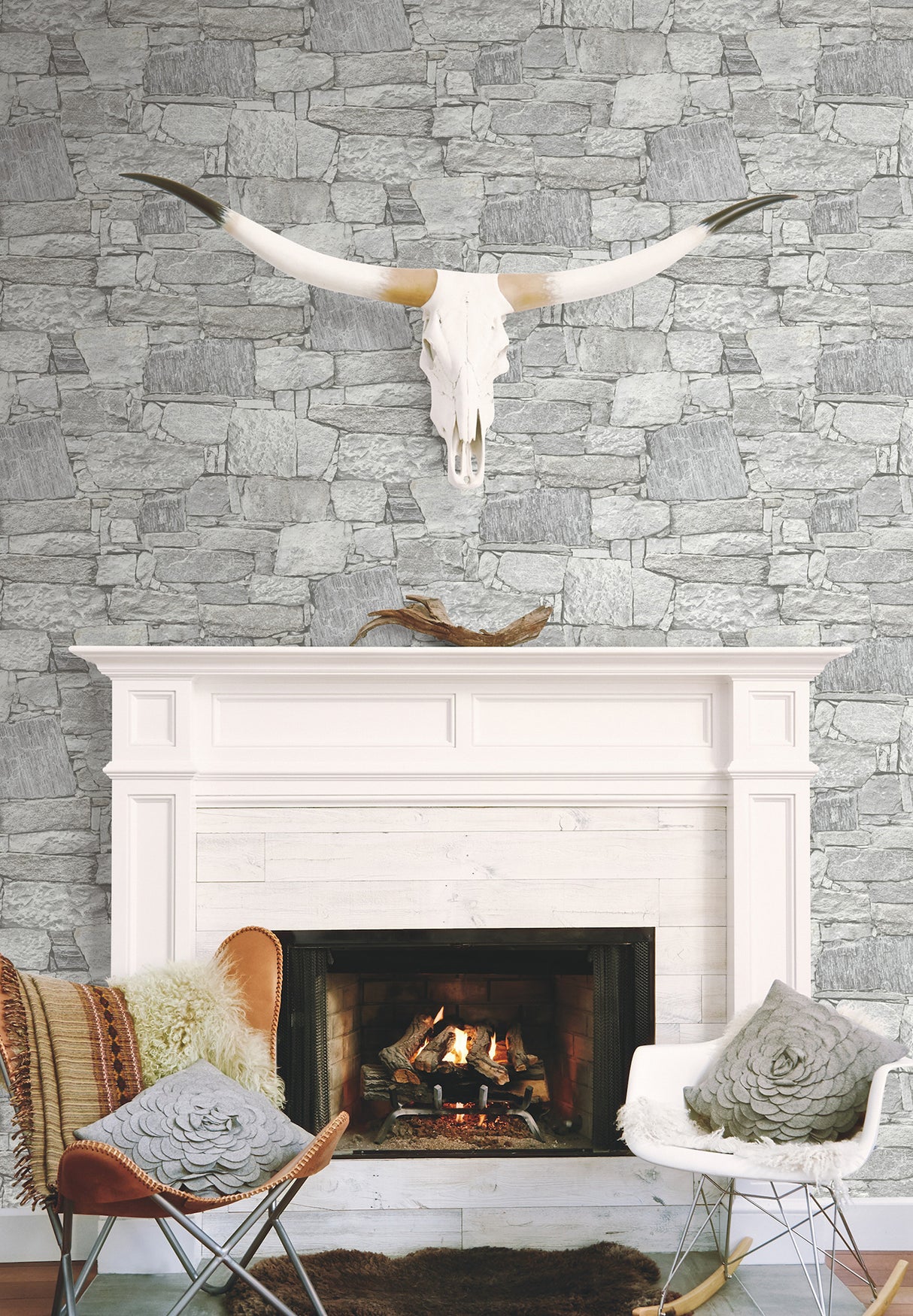 York PSW1308RL Chateau Stone Grey Peel & Stick Wallpaper