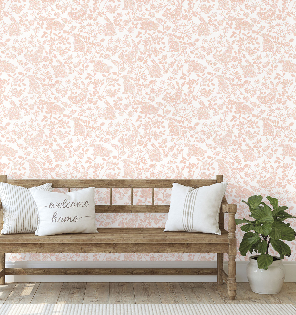 York PSW1343RL Botanical Bunnies Pink Peel & Stick Wallpaper