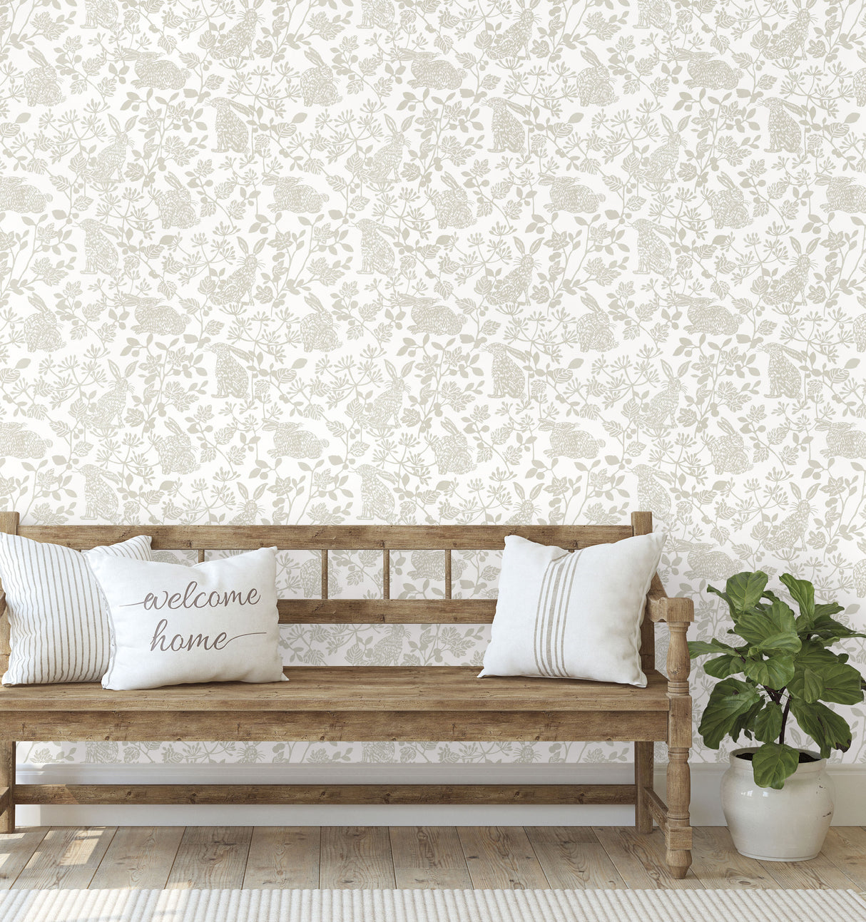 York PSW1344RL Botanical Bunnies Beige Peel & Stick Wallpaper
