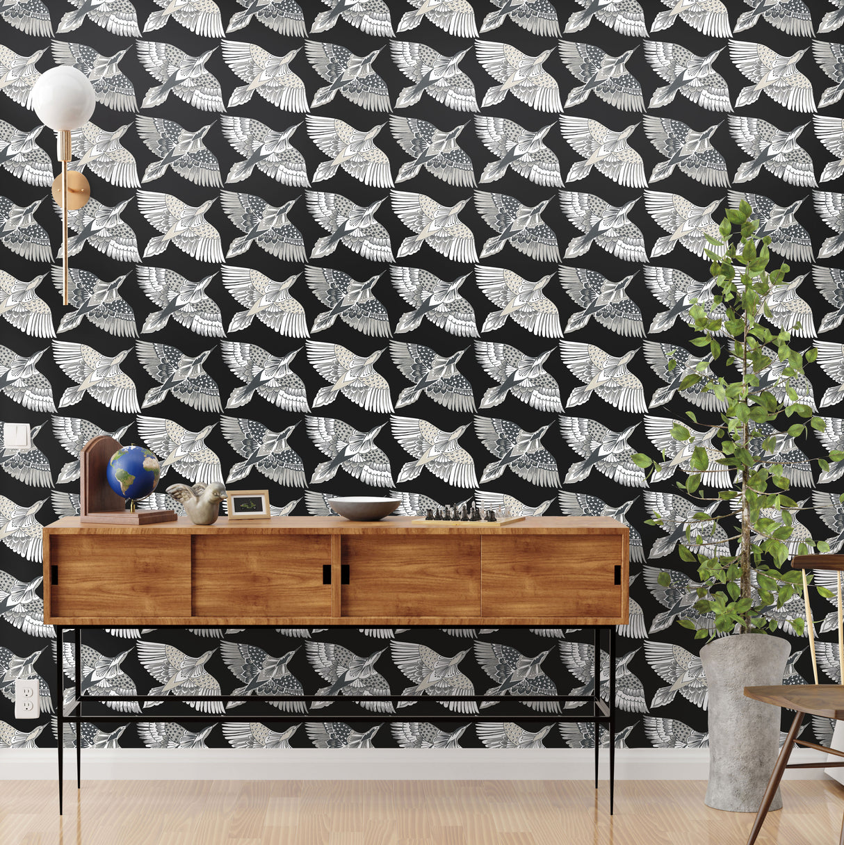 York PSW1351RL Feather Flight Black Peel & Stick Wallpaper