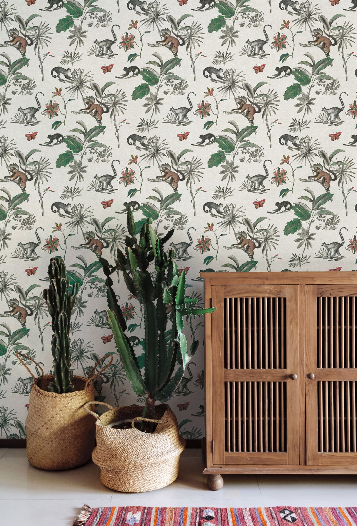York PSW1353RL Botanicals & Lemurs White & Green Peel & Stick Wallpaper