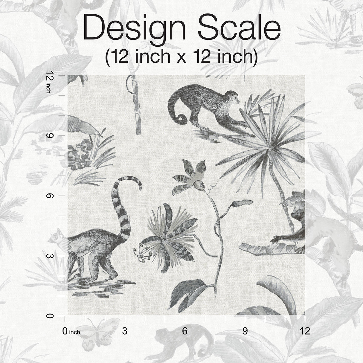 York PSW1354RL Botanicals & Lemurs Grey Peel & Stick Wallpaper