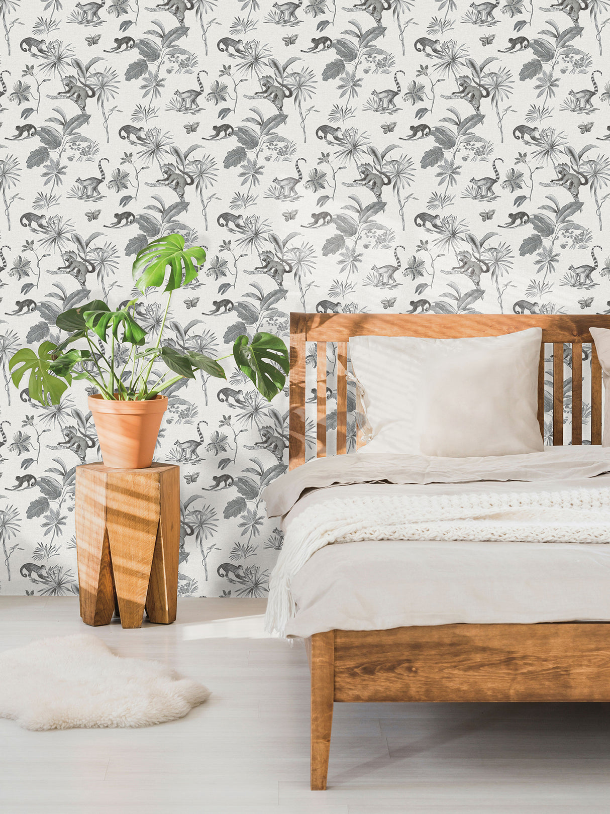 York PSW1354RL Botanicals & Lemurs Grey Peel & Stick Wallpaper