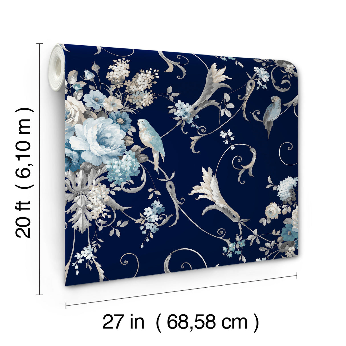 Eade’s Parrots with Floral Bouquets Navy