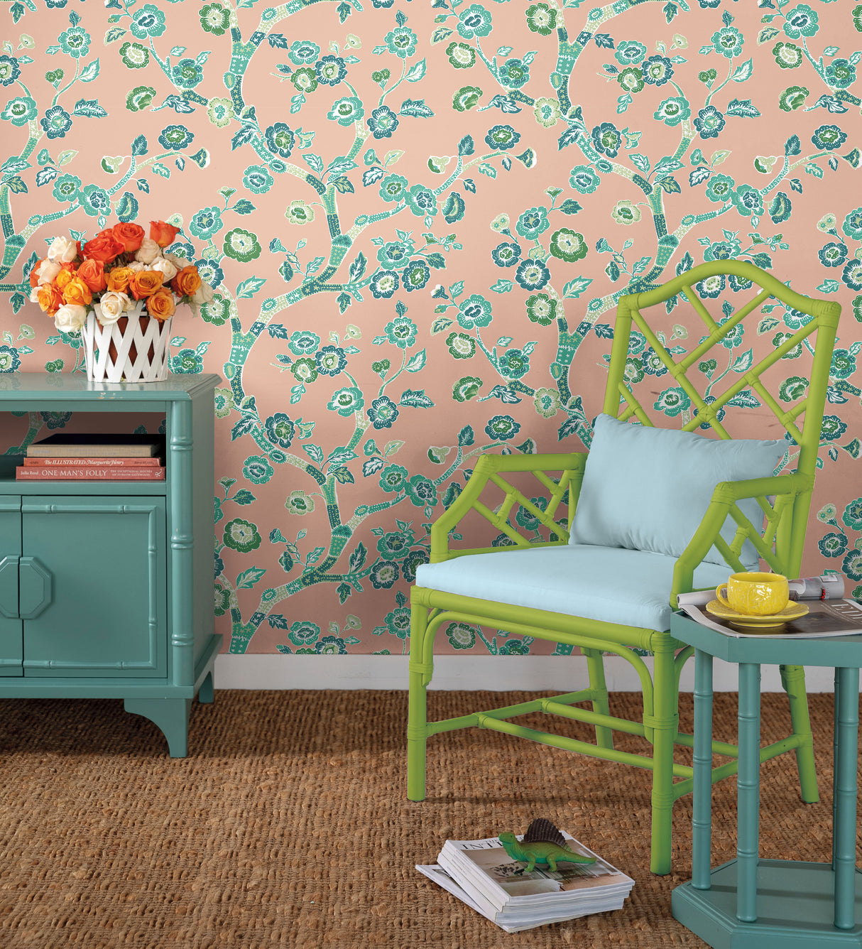 York PSW1408RL Temple Garden Coral Peel & Stick Wallpaper