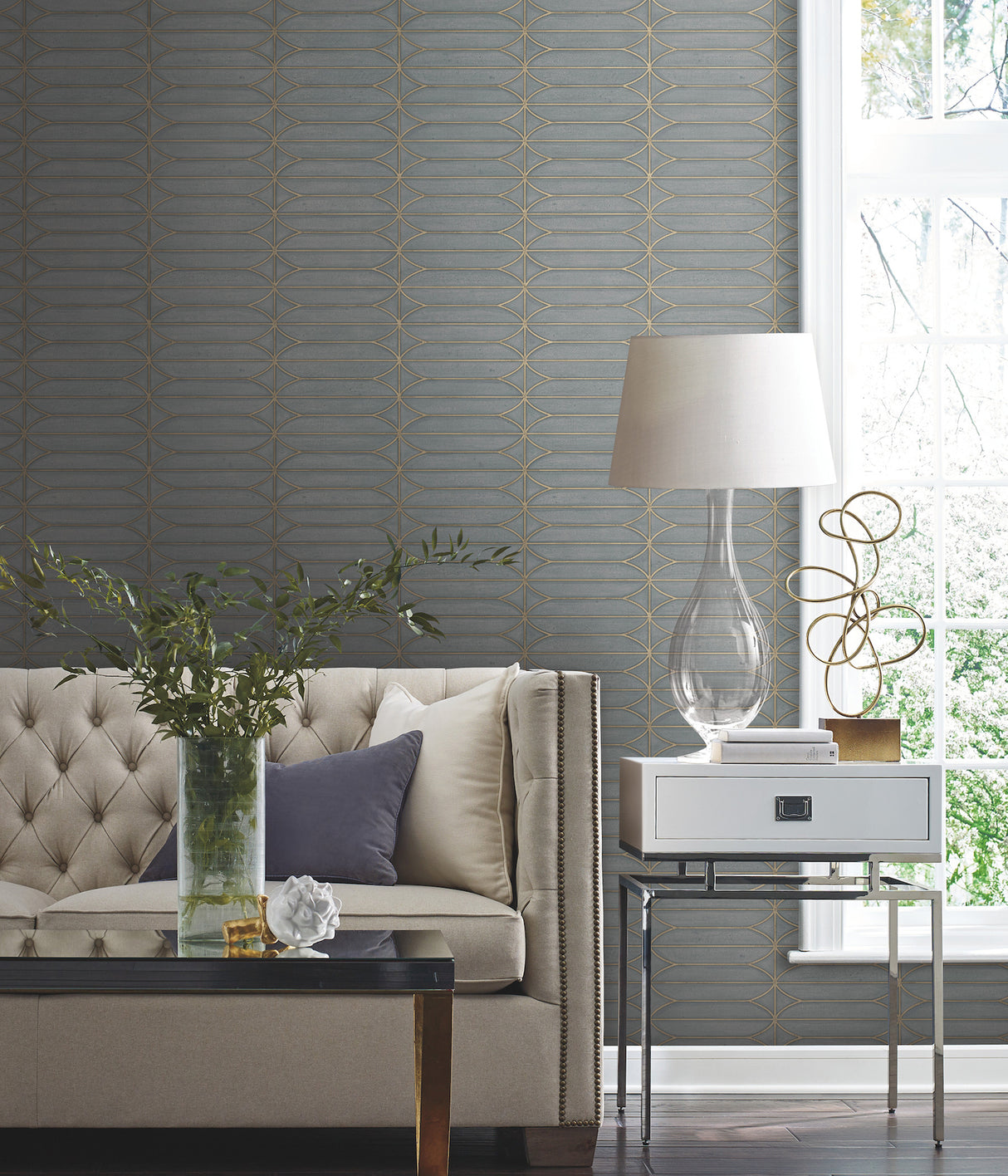 York PSW1410RL Pavilion Charcoal Peel & Stick Wallpaper