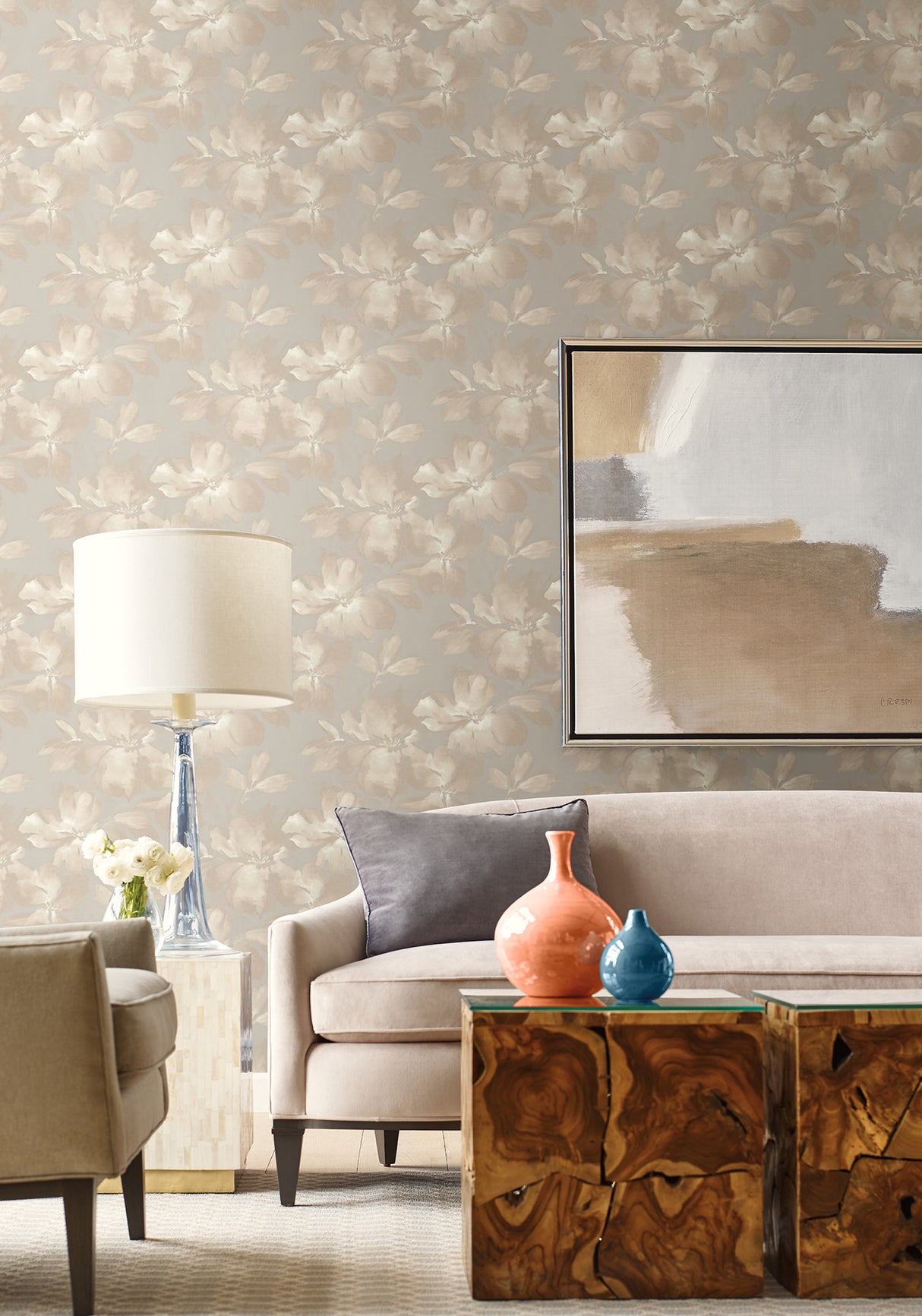 York PSW1414RL Midnight Blooms Neutral Peel & Stick Wallpaper