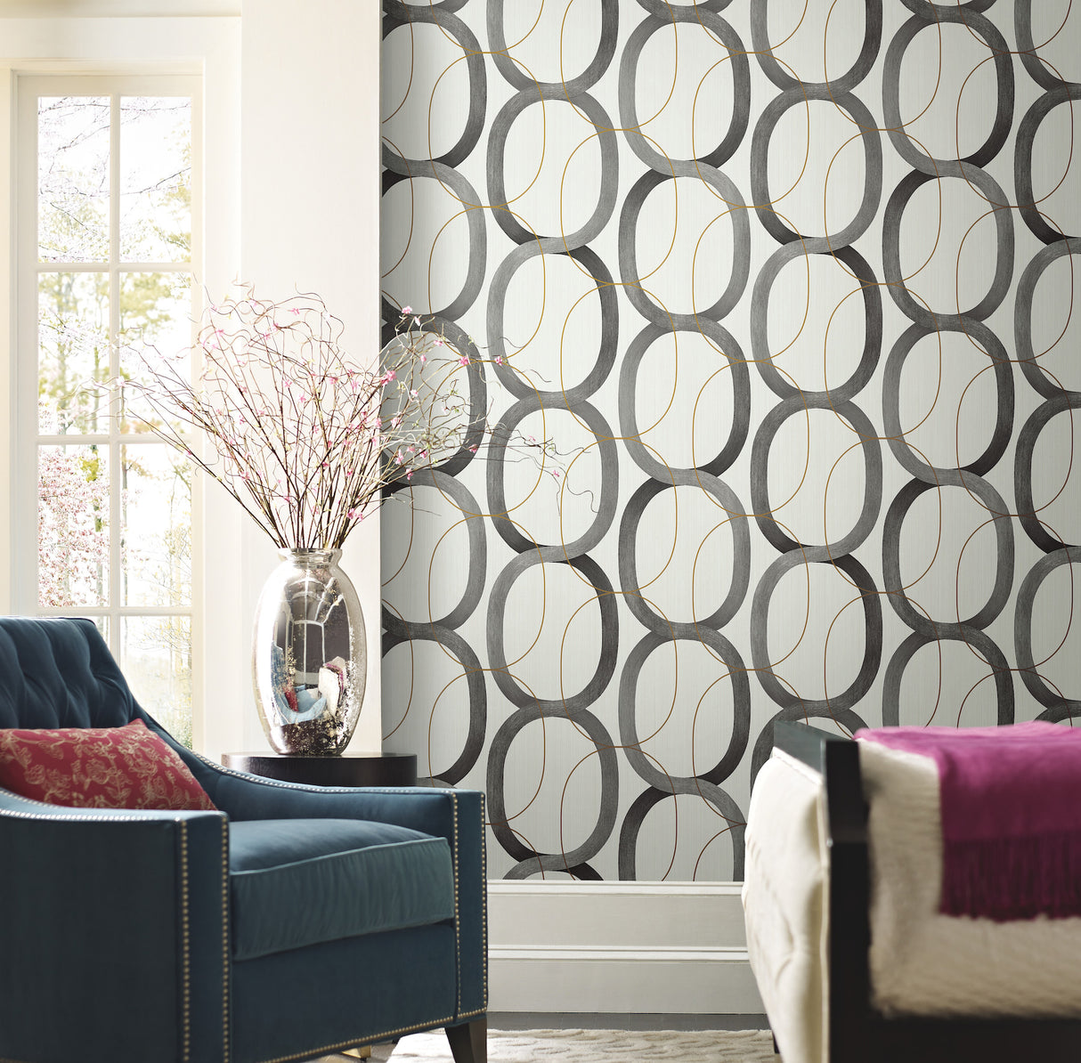 York PSW1419RL Interlock Black & Gold Peel & Stick Wallpaper
