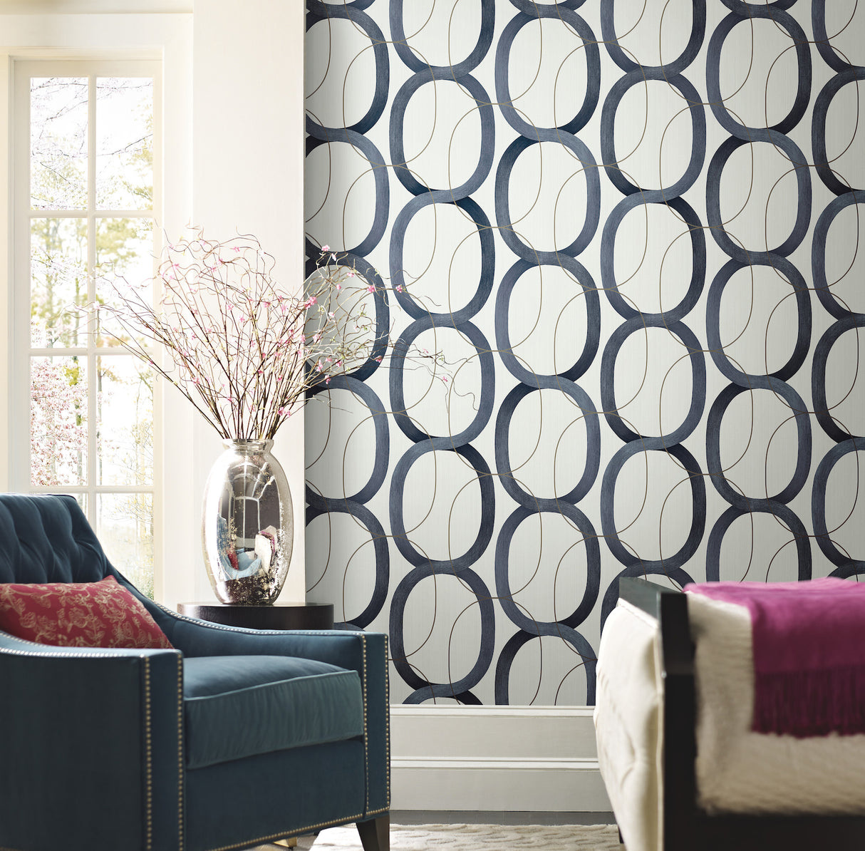 York PSW1420RL Interlock Navy Peel & Stick Wallpaper