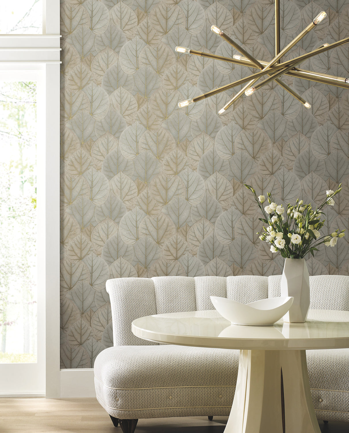 York PSW1425RL Leaf Concerto Warm Taupe Peel & Stick Wallpaper