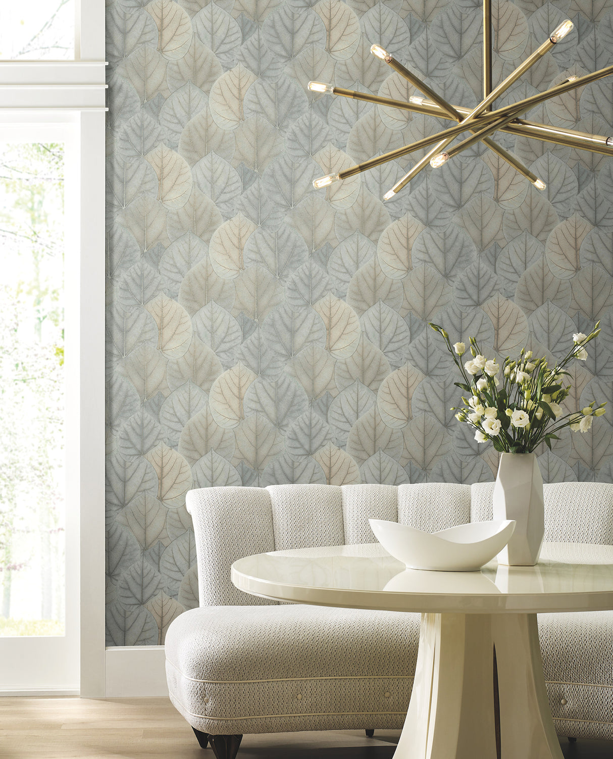 York PSW1426RL Leaf Concerto Blue & Taupe Peel & Stick Wallpaper