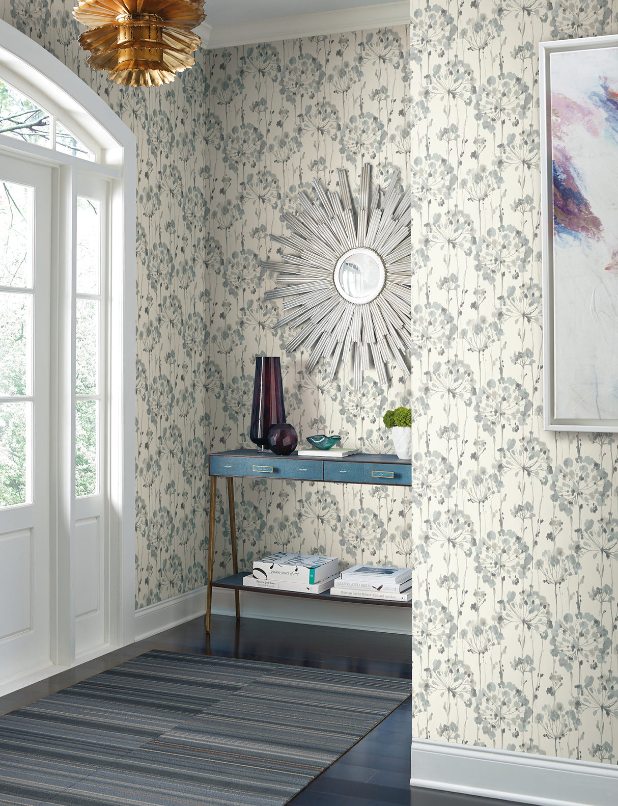 York PSW1428RL Flourish Sheer Blue & Grey Peel & Stick Wallpaper