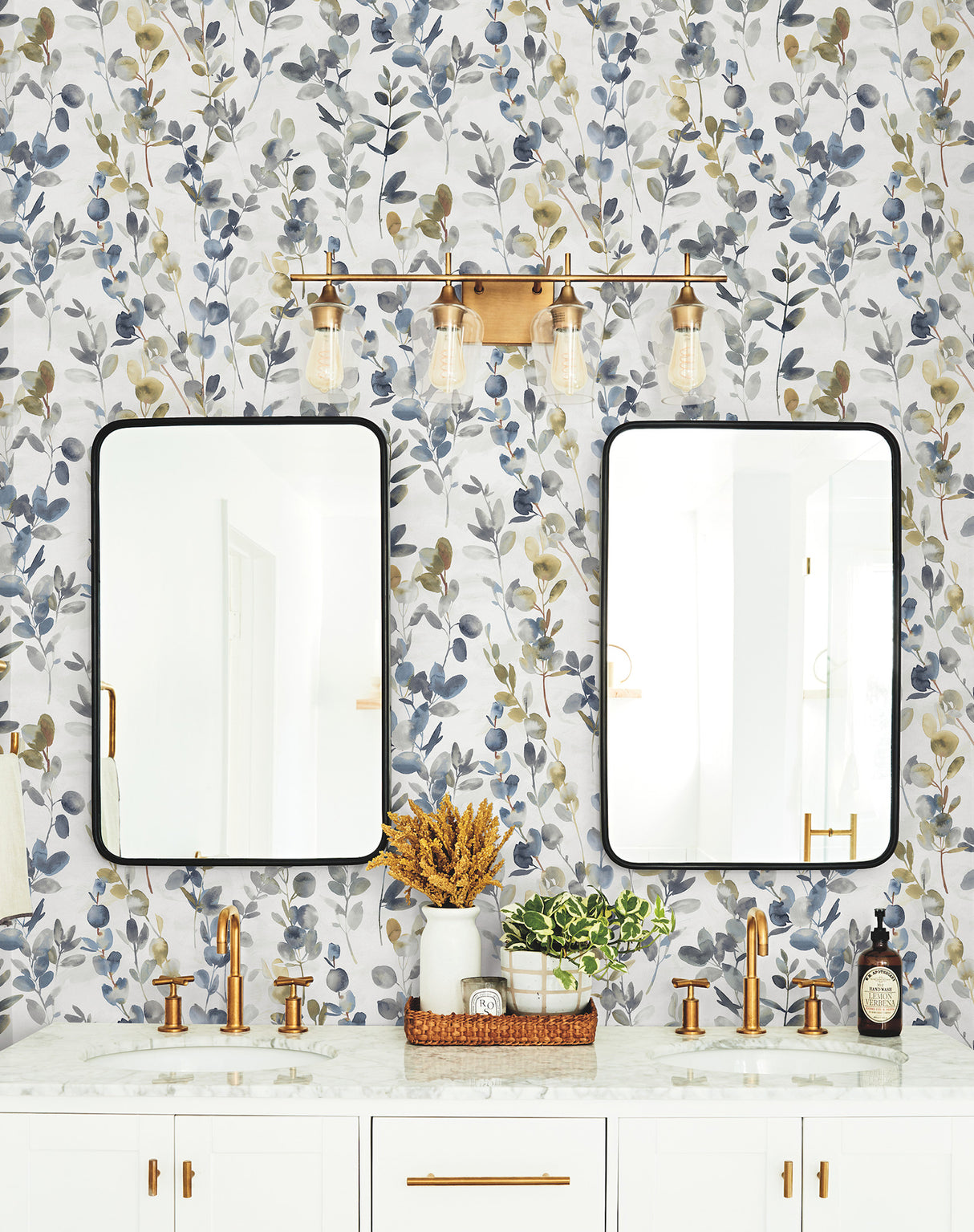 York PSW1431RL Joyful Eucalyptus Navy Peel & Stick Wallpaper