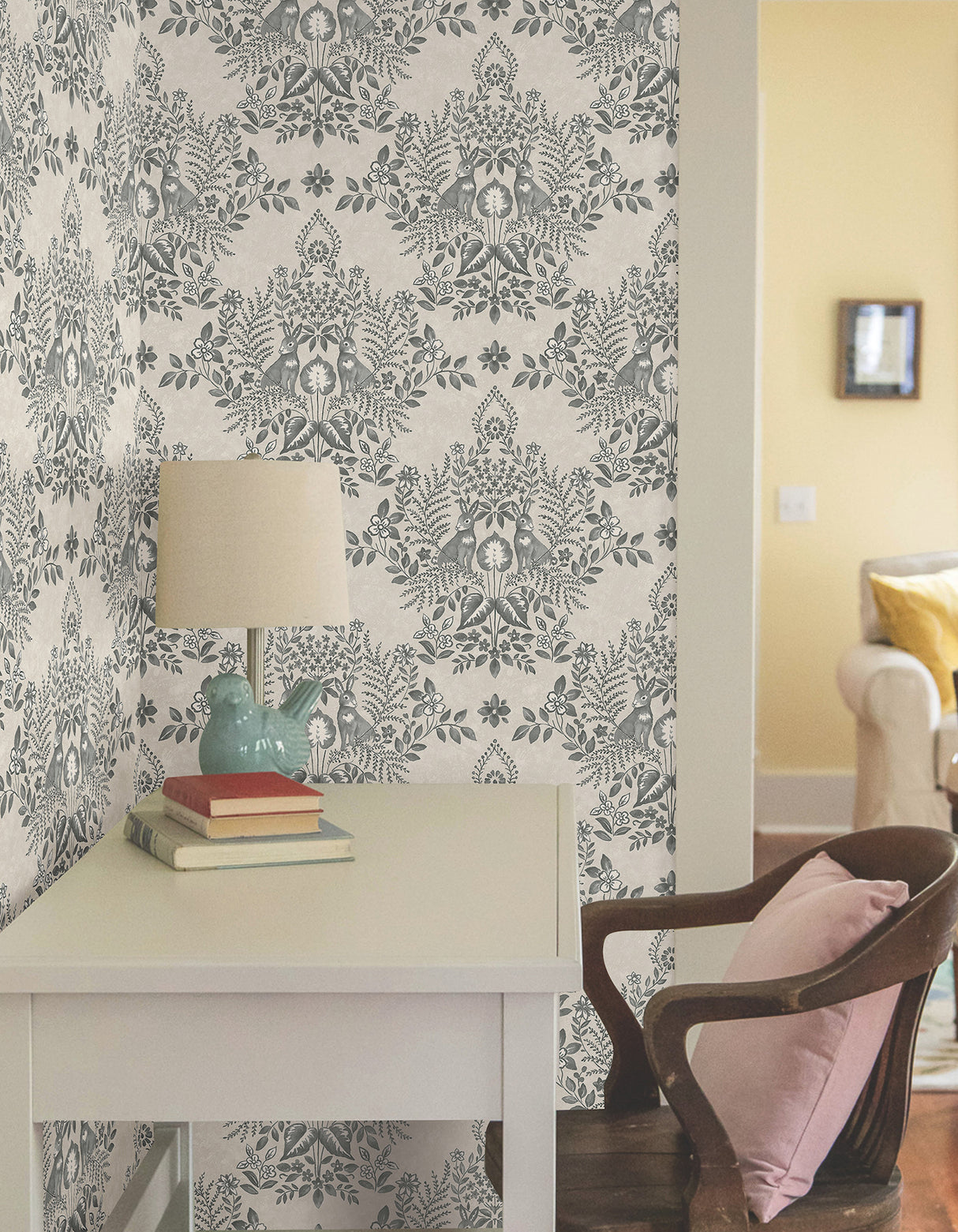 York PSW1433RL Cottontail Toile Linen & Charcoal Peel & Stick Wallpaper