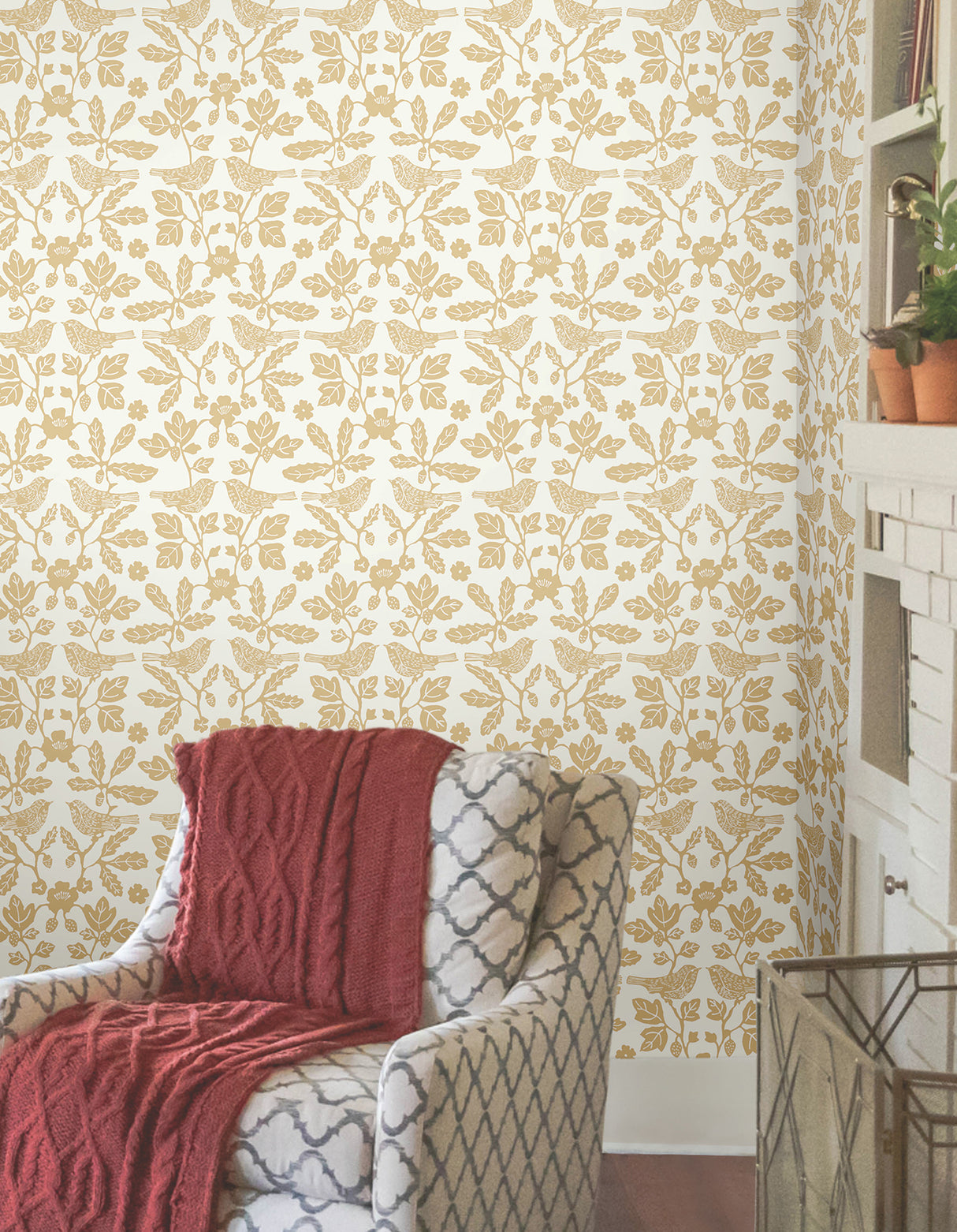York PSW1439RL Sparrow & Oak Ochre Yellow Peel & Stick Wallpaper