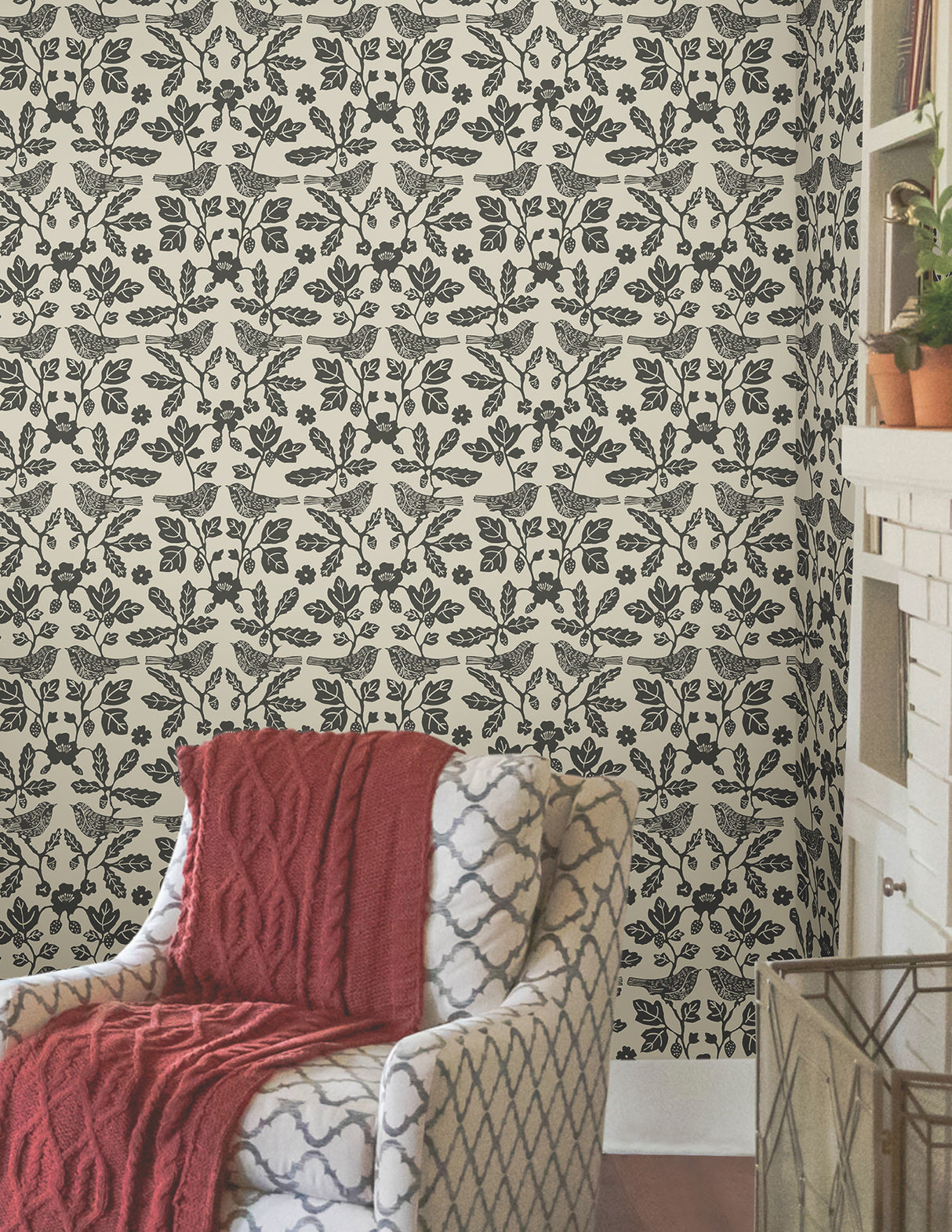 York PSW1442RL Sparrow & Oak Linen & Charcoal Peel & Stick Wallpaper