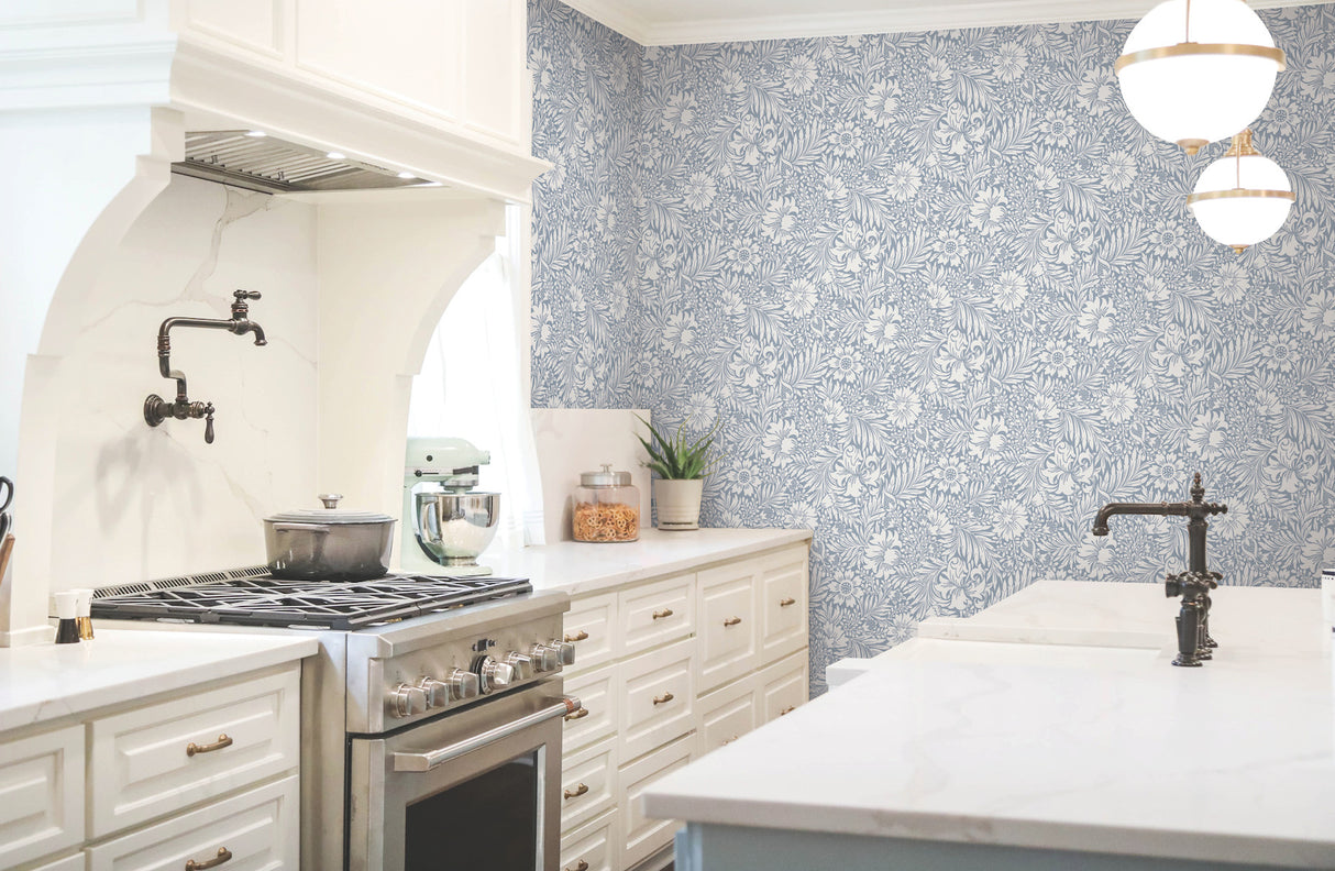 York PSW1443RL Modern Acanthus Wedgewood Blue Peel & Stick Wallpaper