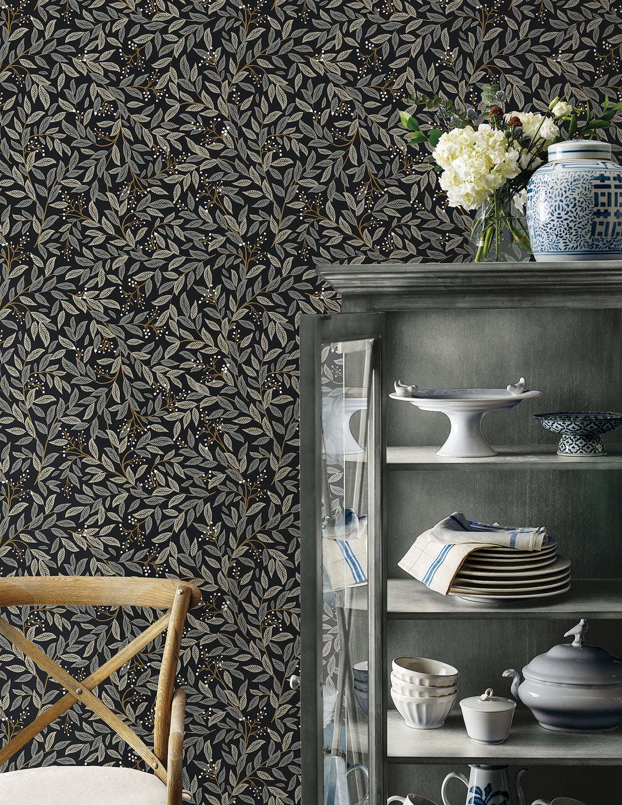 York PSW1472RL Willowberry Black Peel & Stick Wallpaper