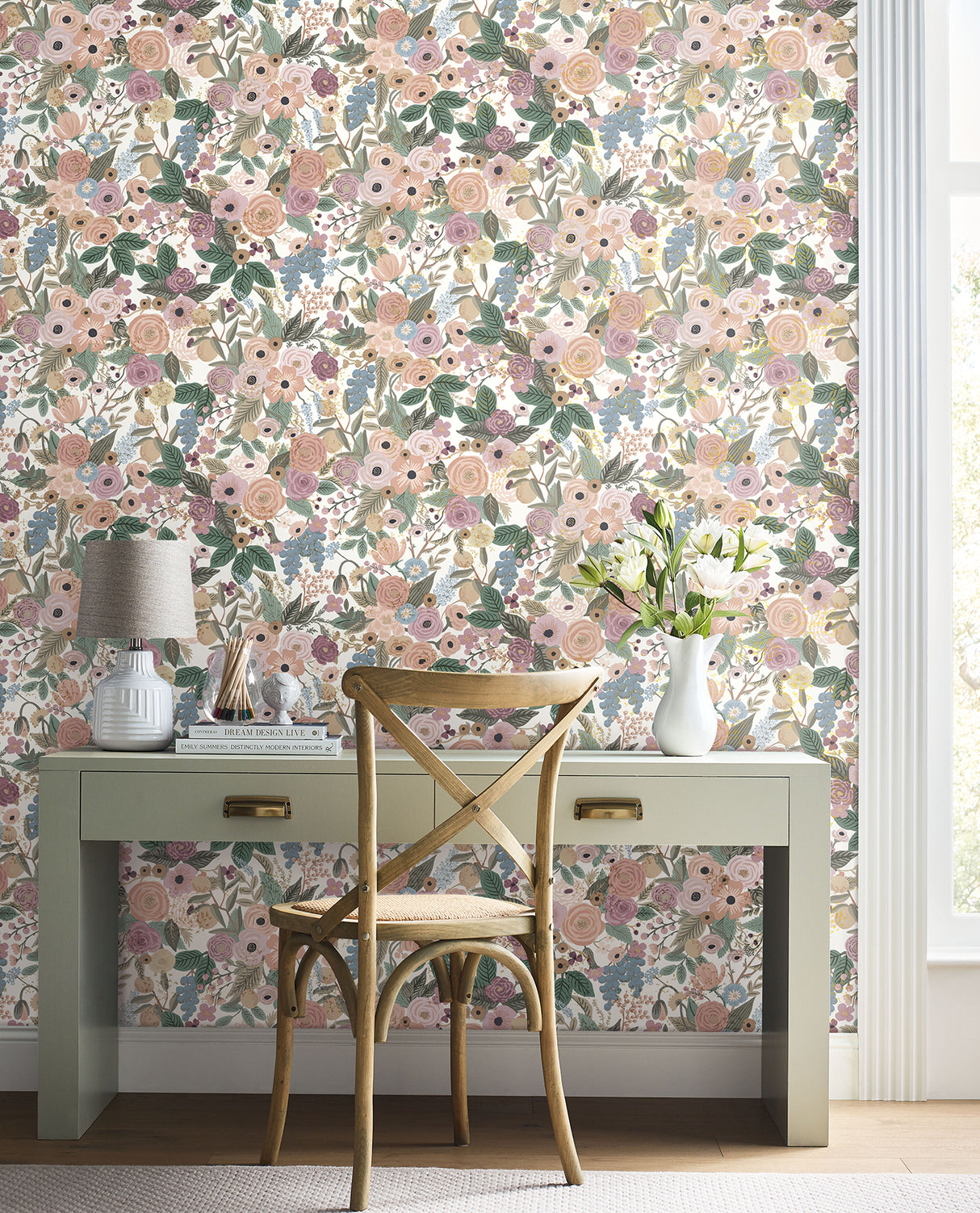 York PSW1483RL Garden Party Blush Multi Peel & Stick Wallpaper
