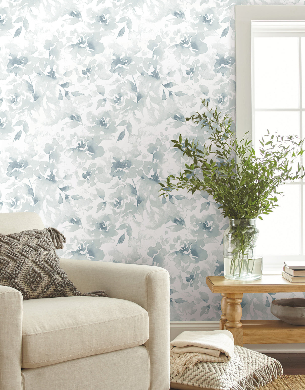 York PSW1492RL Renewed Floral Blue Wallpaper