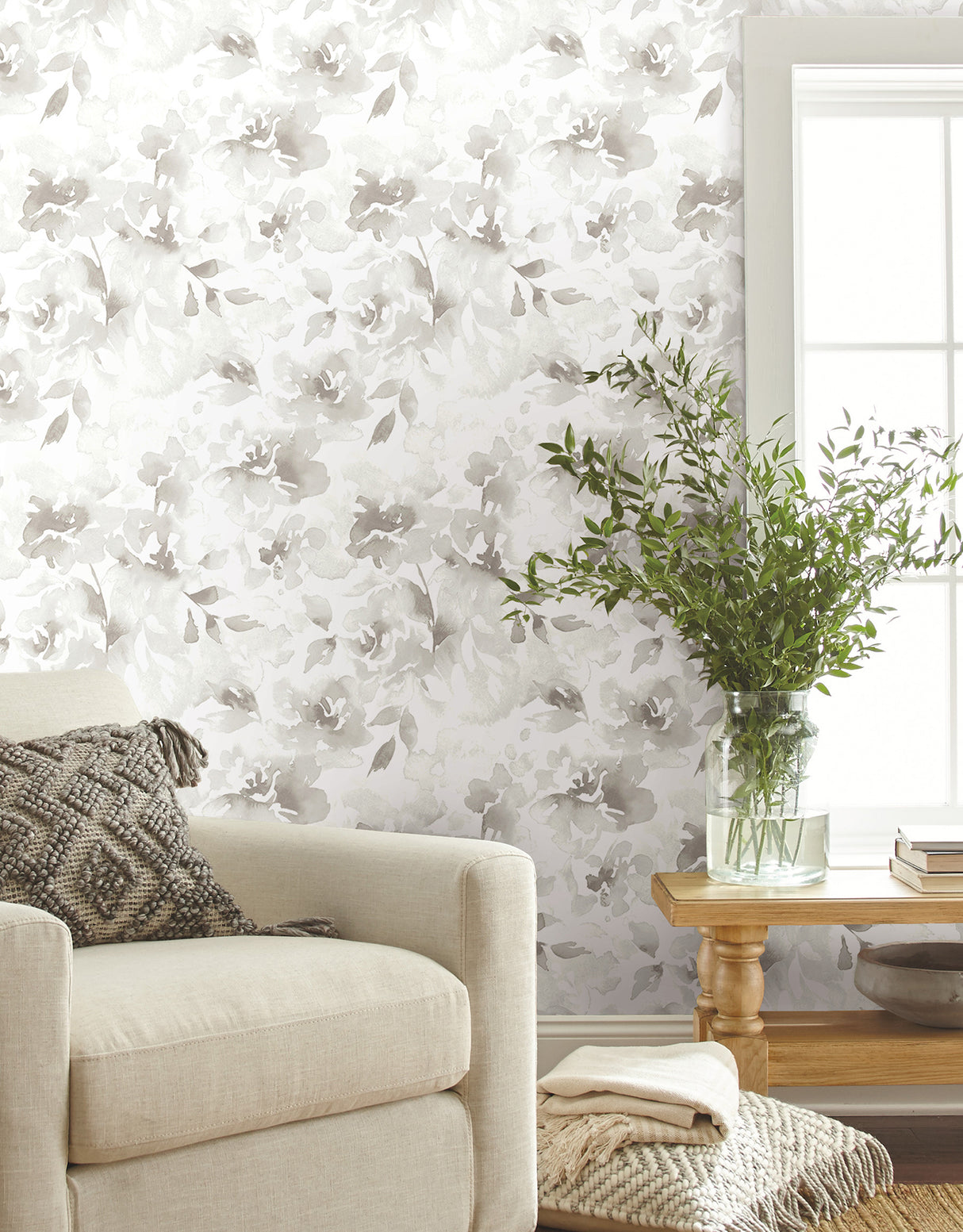 York PSW1495RL Renewed Floral Neutral Wallpaper