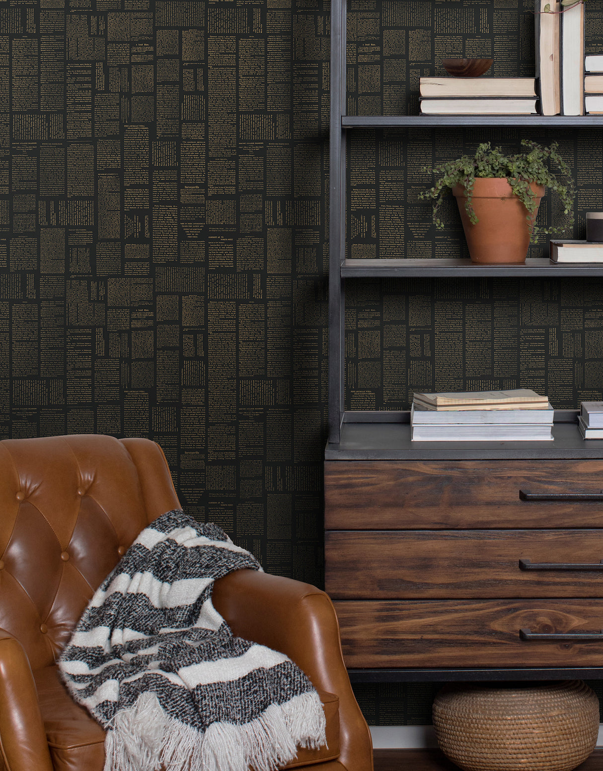 York PSW1496RL Crafted Editorial Black & Gold Metallic Wallpaper