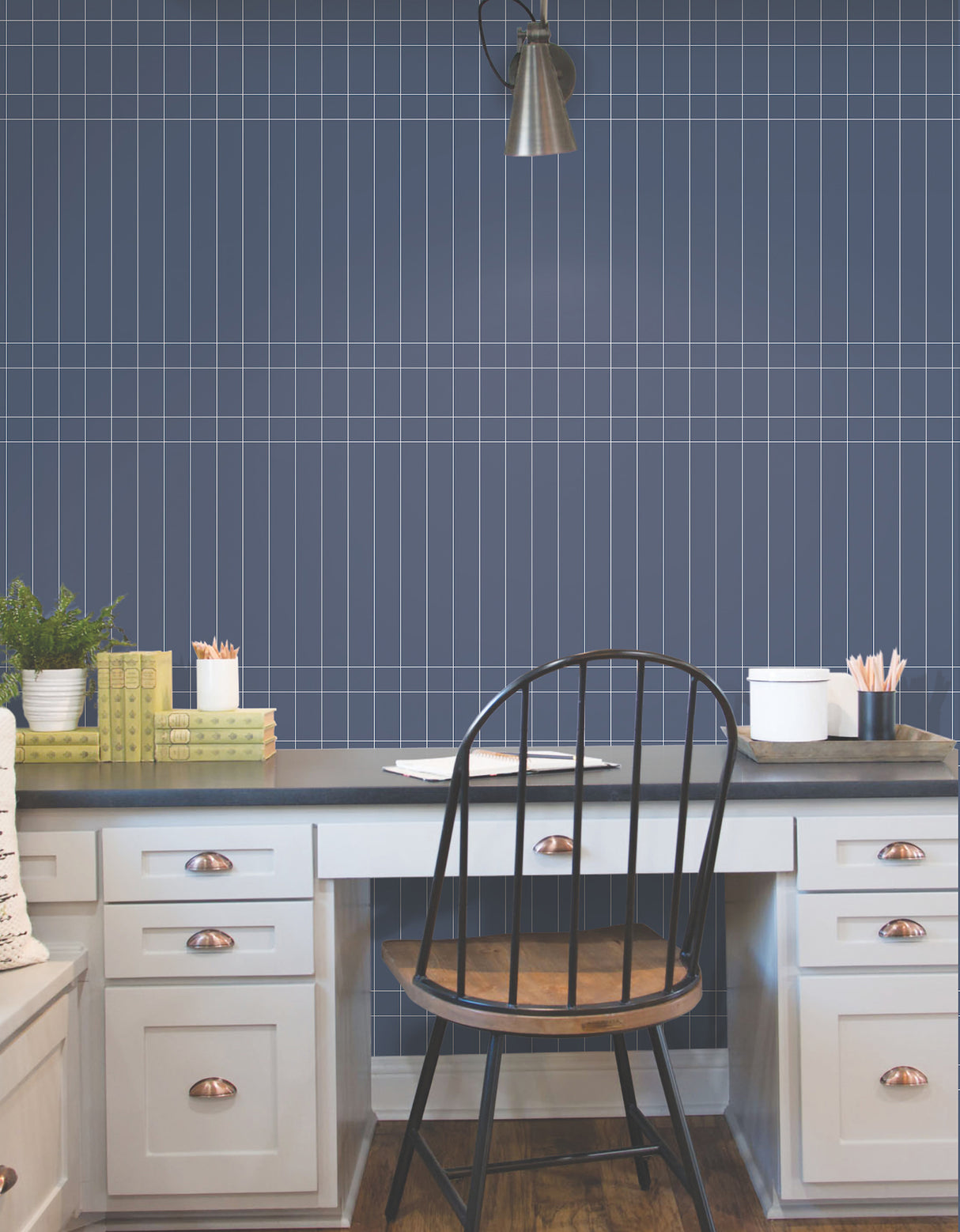 York PSW1510RL Linear Gridwork Navy Wallpaper