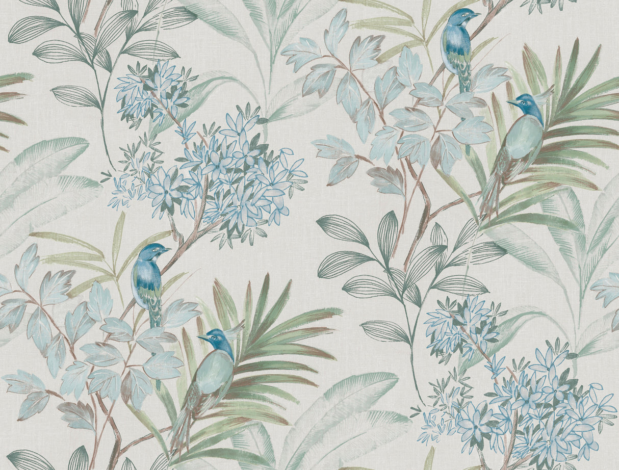York PSW1517RL Handpainted Songbird Turquiose Peel & Stick Wallpaper
