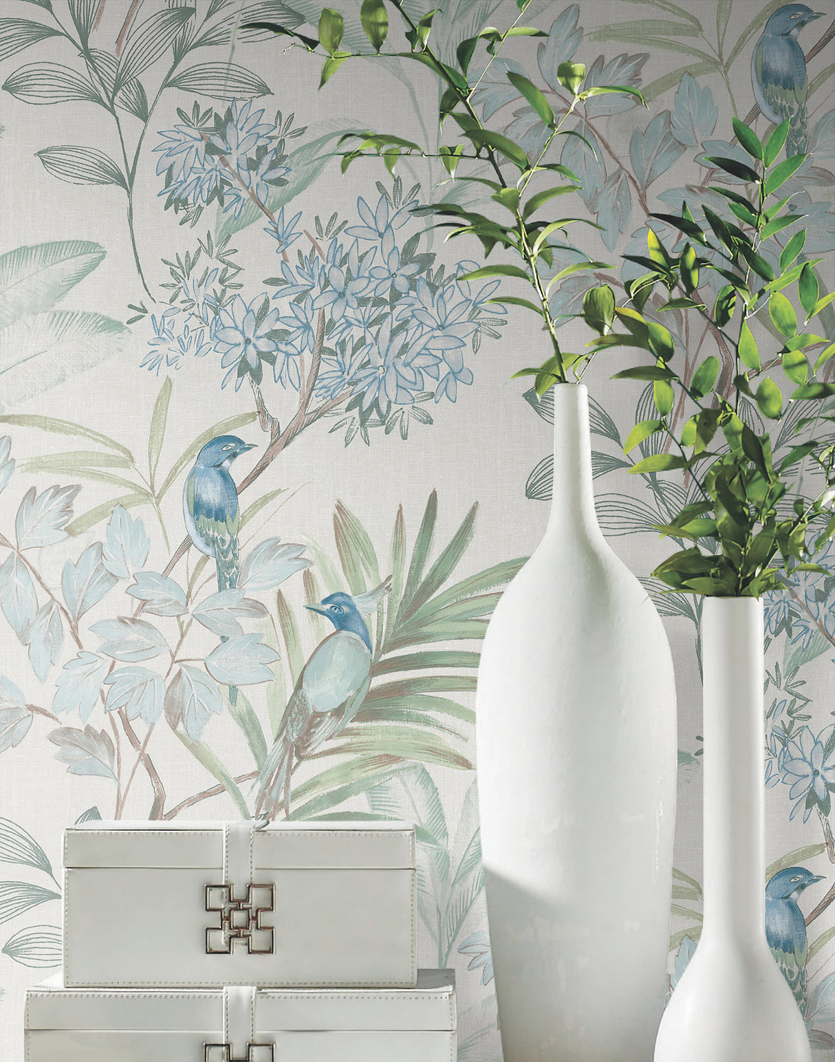 York PSW1517RL Handpainted Songbird Turquiose Peel & Stick Wallpaper