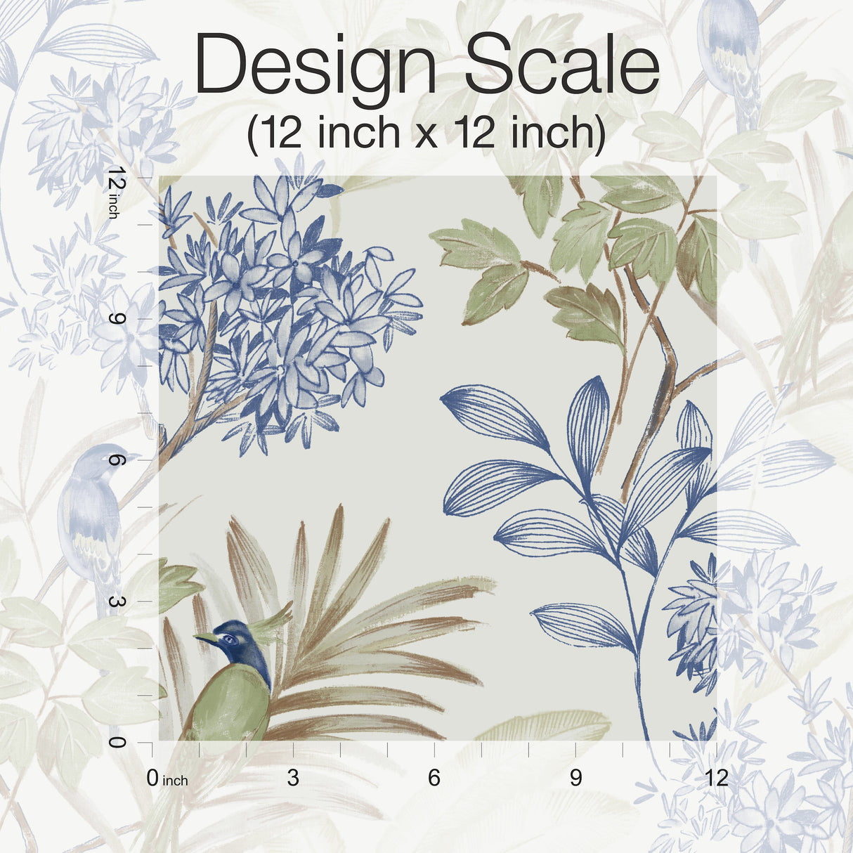 York PSW1518RL Handpainted Songbird Green & Blue Peel & Stick Wallpaper