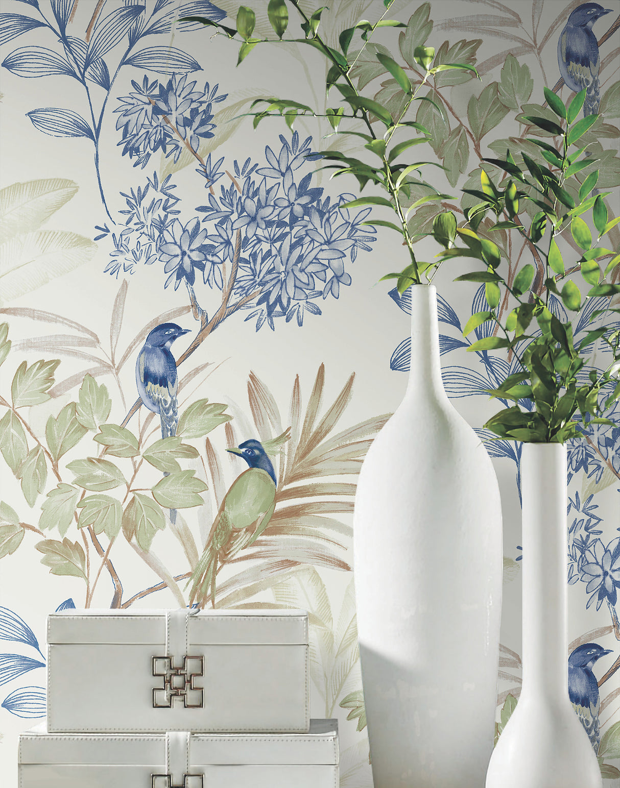 York PSW1518RL Handpainted Songbird Green & Blue Peel & Stick Wallpaper