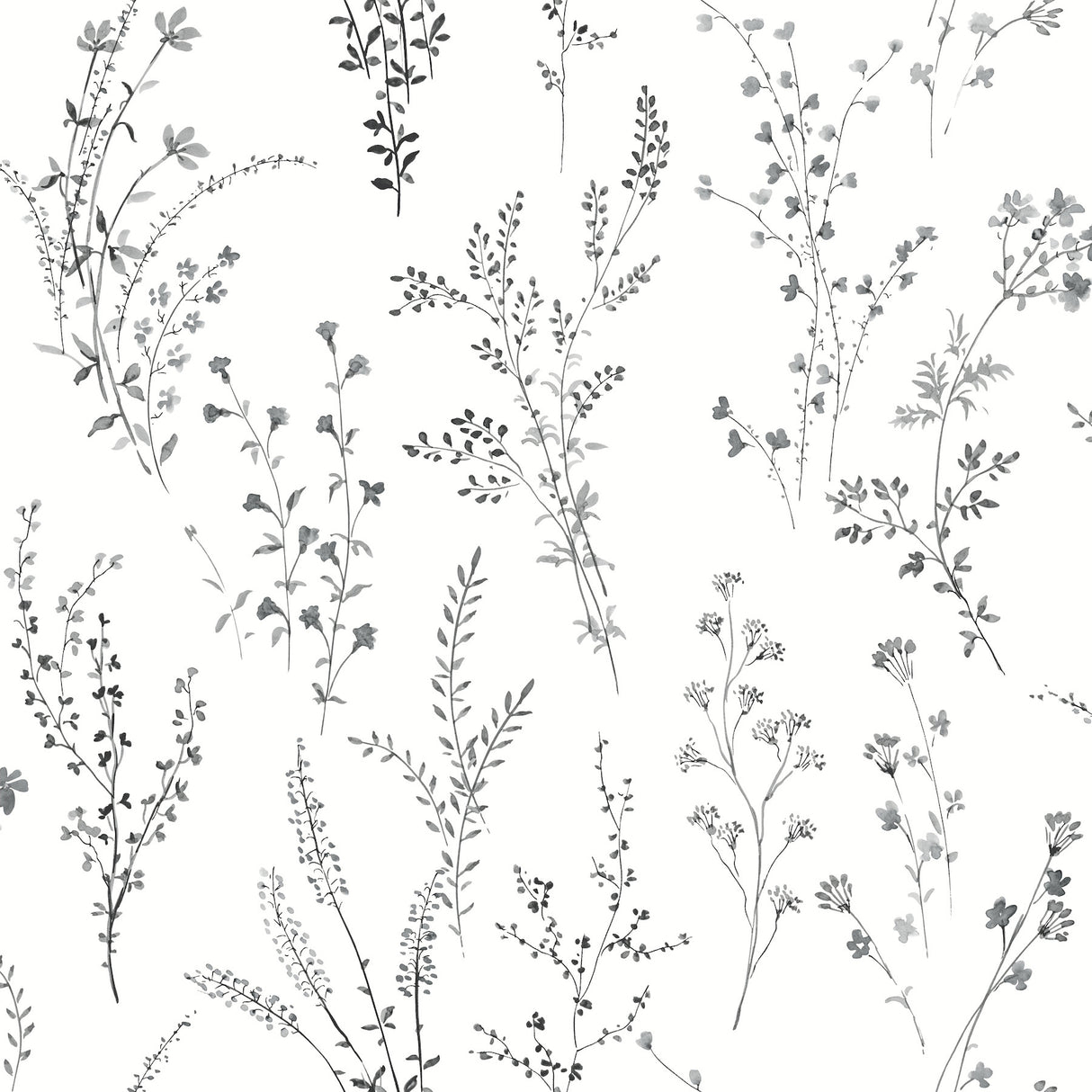 York PSW1522RL Wildflower Sprigs Black & White Peel & Stick Wallpaper