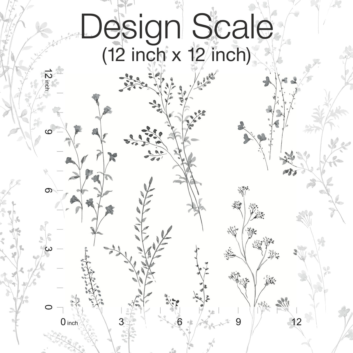 York PSW1522RL Wildflower Sprigs Black & White Peel & Stick Wallpaper