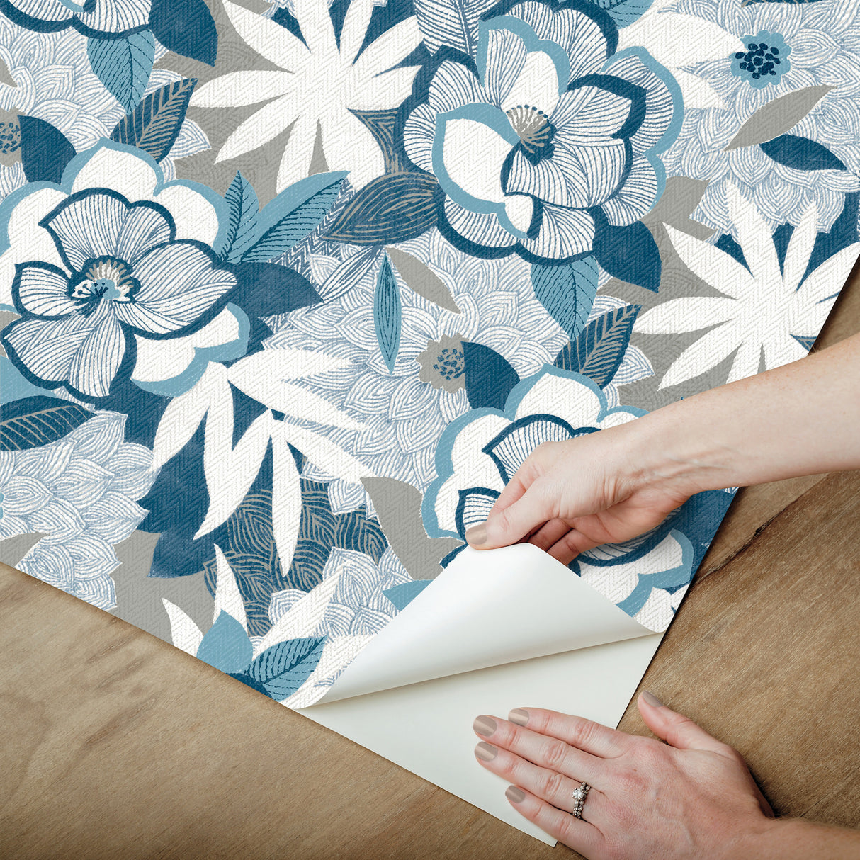 York Wallcoverings PSW1699RL Fantasium Blue Floral Peel + St