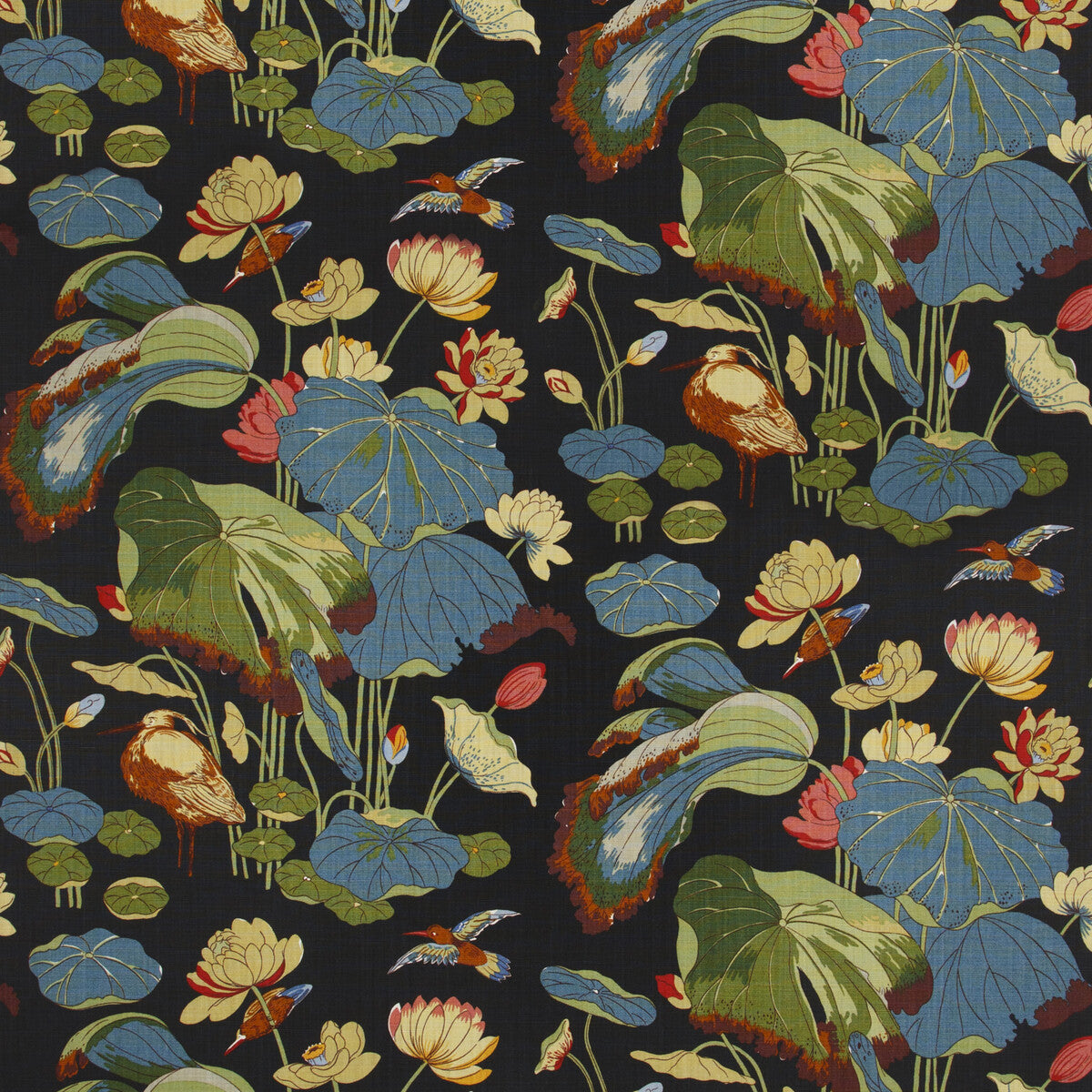 G P & J BAKER R1206.7.0 NYMPHEUS - LINEN TEAL/GREEN Fabric - Eade's Wallpaper