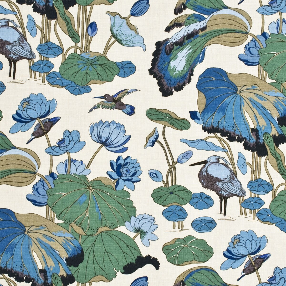 G P & J BAKER R1206.8.0 NYMPHEUS - LINEN AQUA/TEAL Fabric - Eade's Wallpaper