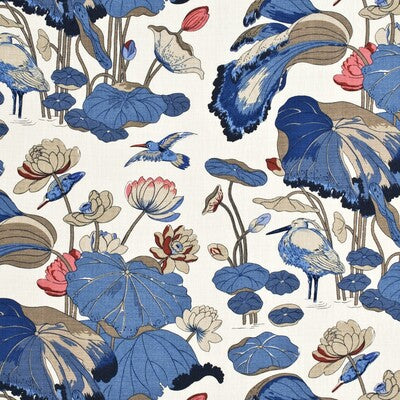 G P & J BAKER R1206.9.0 NYMPHEUS - LINEN INDIGO/MARINE/LINEN Fabric - Eade's Wallpaper