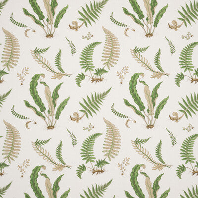 G P & J BAKER R1324.01.0 FERNS LINEN STONE/GREEN Fabric - Eade's Wallpaper