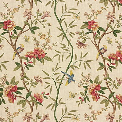 G P & J BAKER R1368.2.0 PEONY & BLOSSOM SAGE/BEIGE Fabric - Eade's Wallpaper