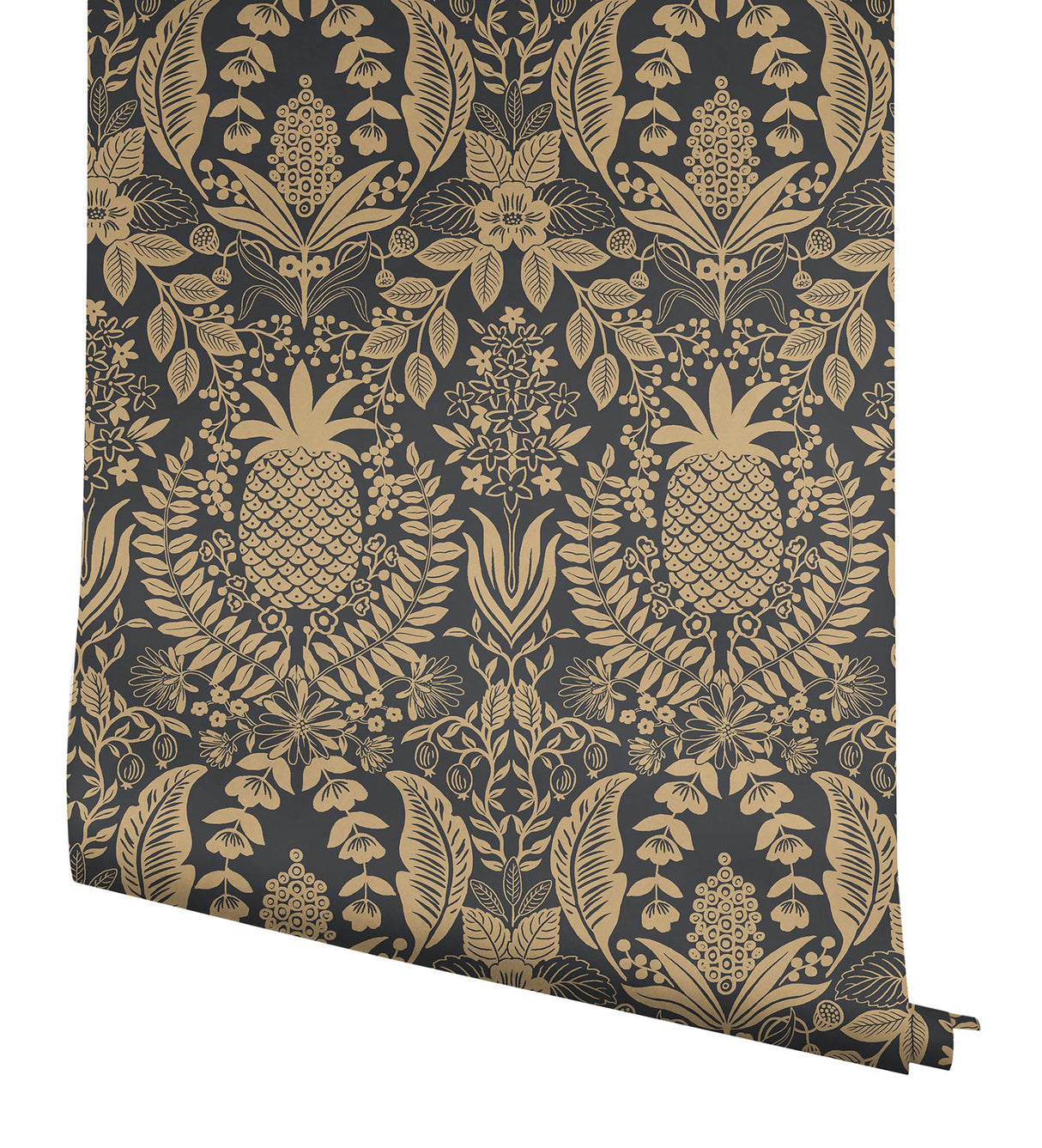 Rifle Paper Co. RF7483 Pineapple Damask Black Wallpaper