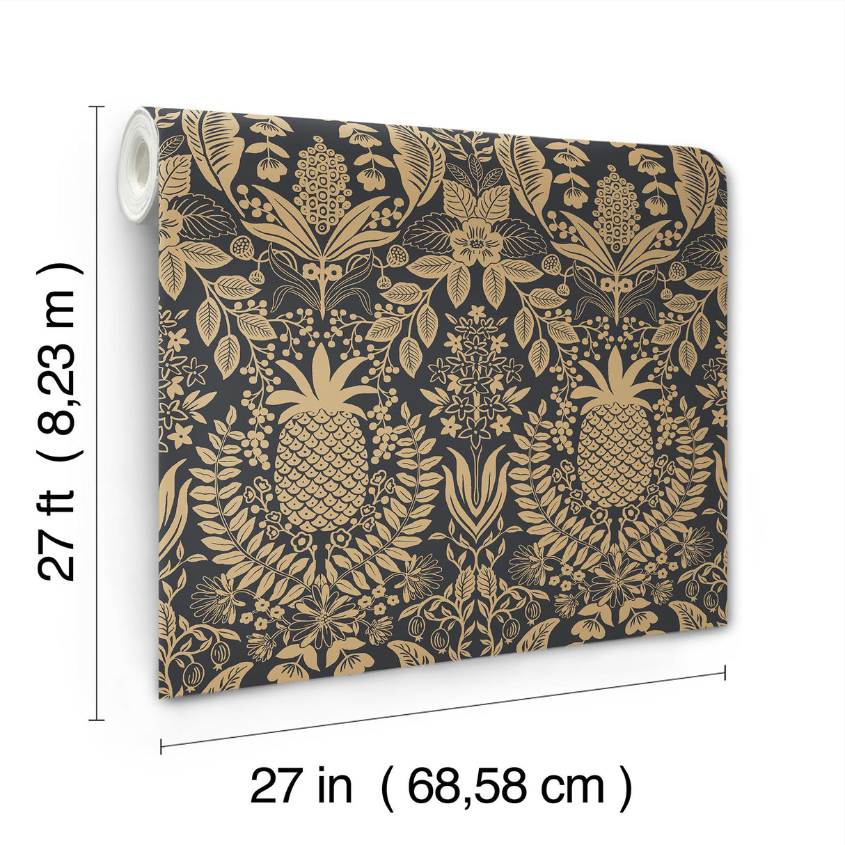 Rifle Paper Co. RF7483 Pineapple Damask Black Wallpaper