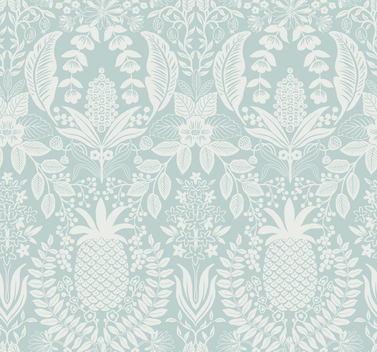 Rifle Paper Co. RF7484 Pineapple Damask Light Blue Wallpaper