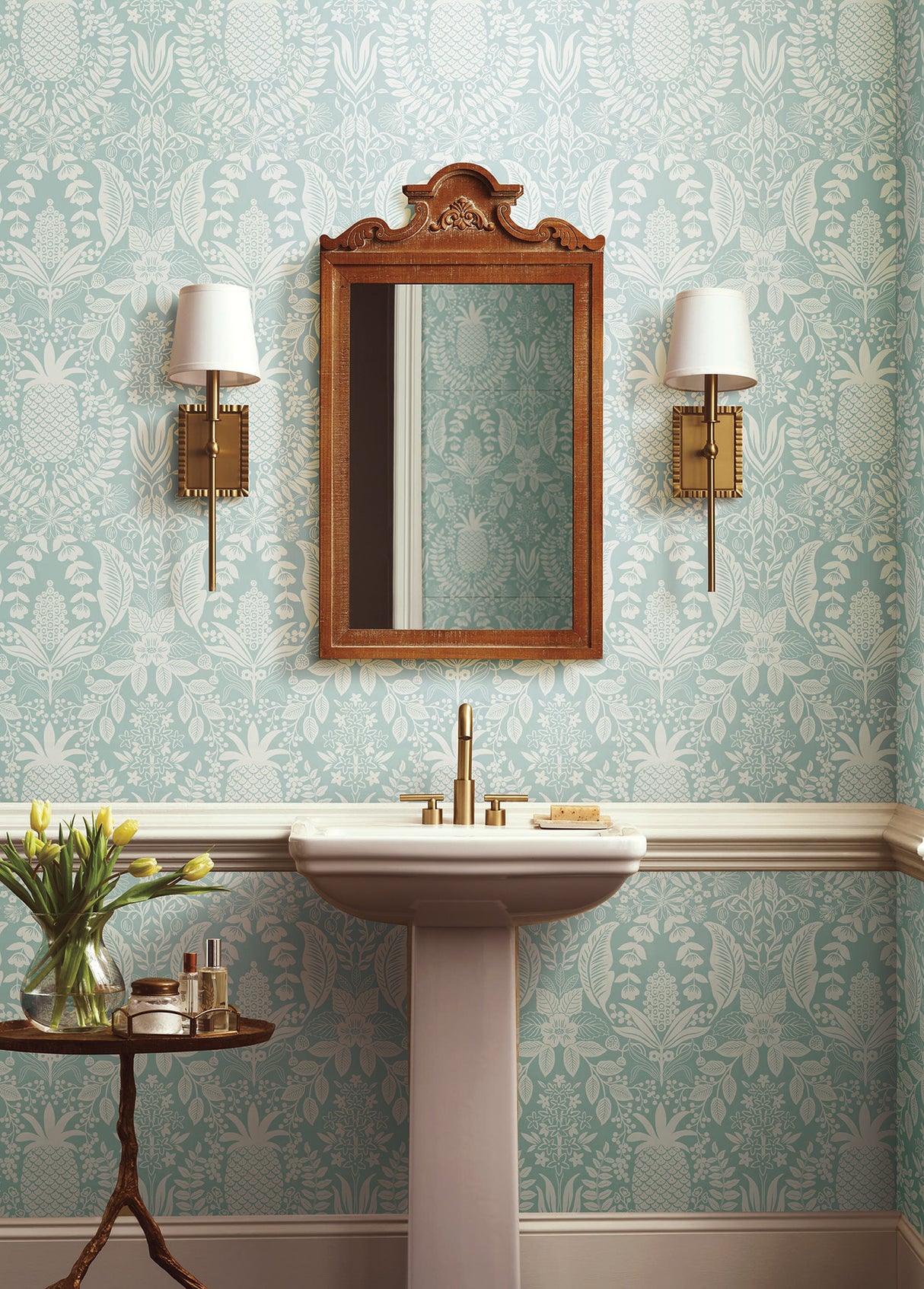 Rifle Paper Co. RF7484 Pineapple Damask Light Blue Wallpaper