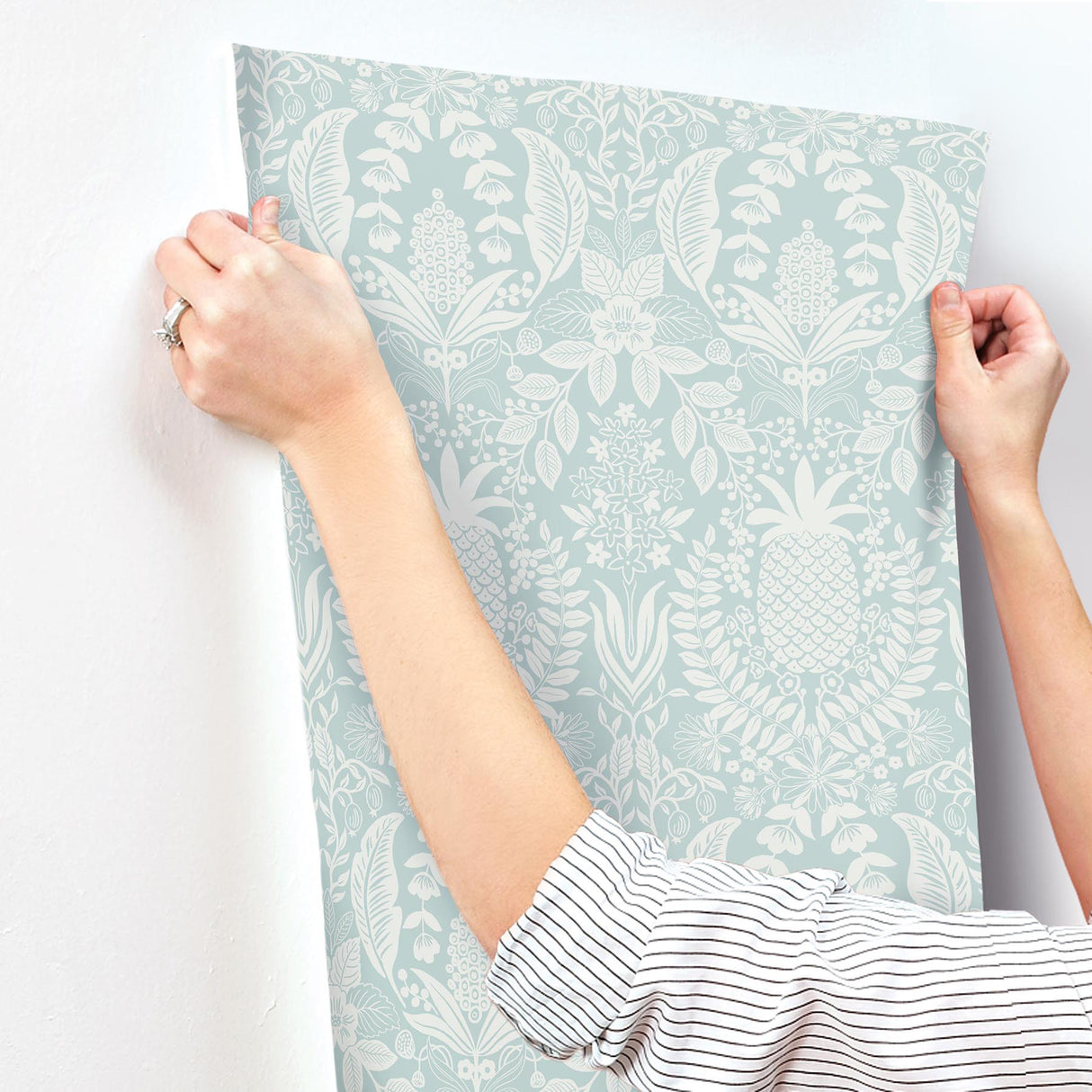 Rifle Paper Co. RF7484 Pineapple Damask Light Blue Wallpaper
