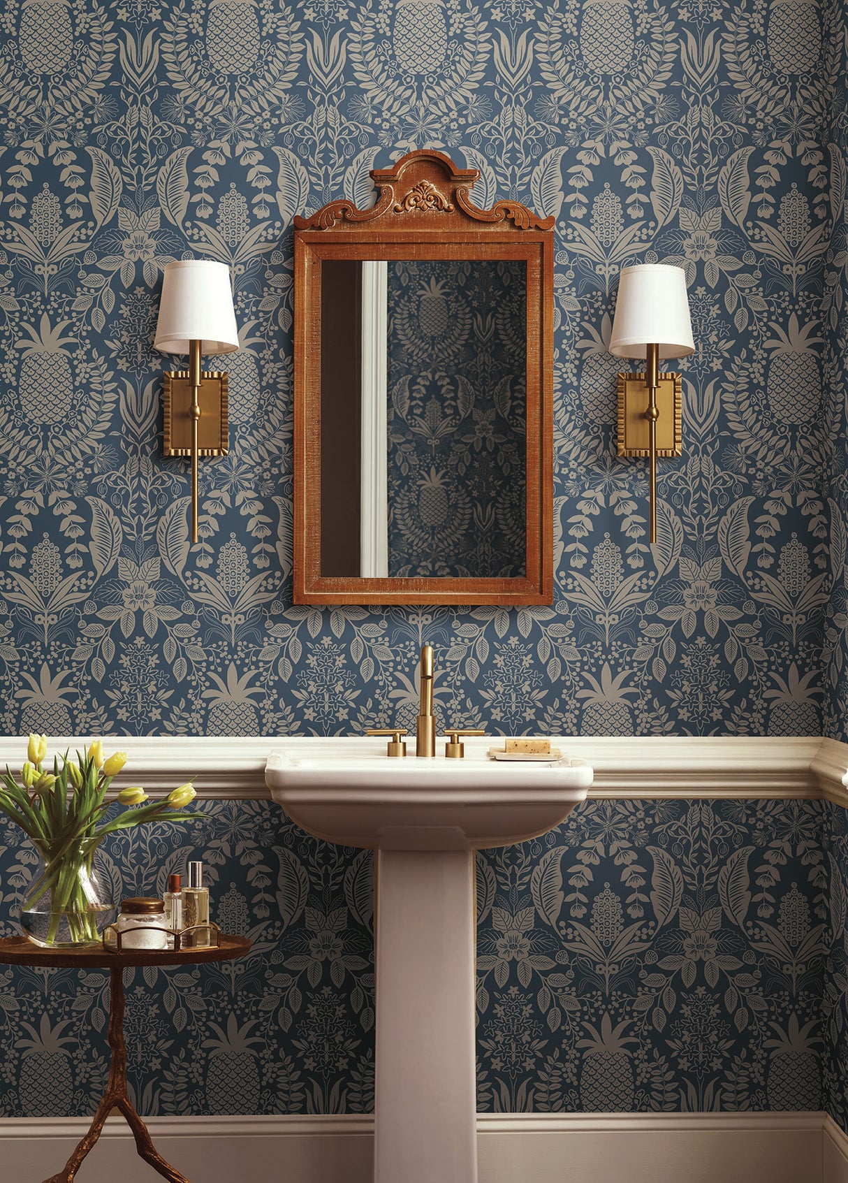 Rifle Paper Co. RF7486 Pineapple Damask Navy Wallpaper