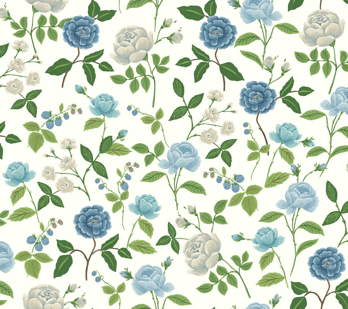 Rifle Paper Co. RF7543 Roses Blue Wallpaper