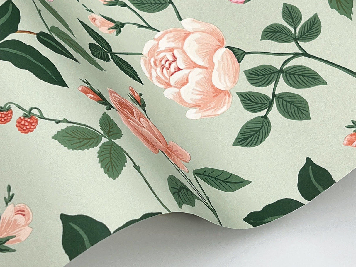 Rifle Paper Co. RF7545 Roses Mint Wallpaper