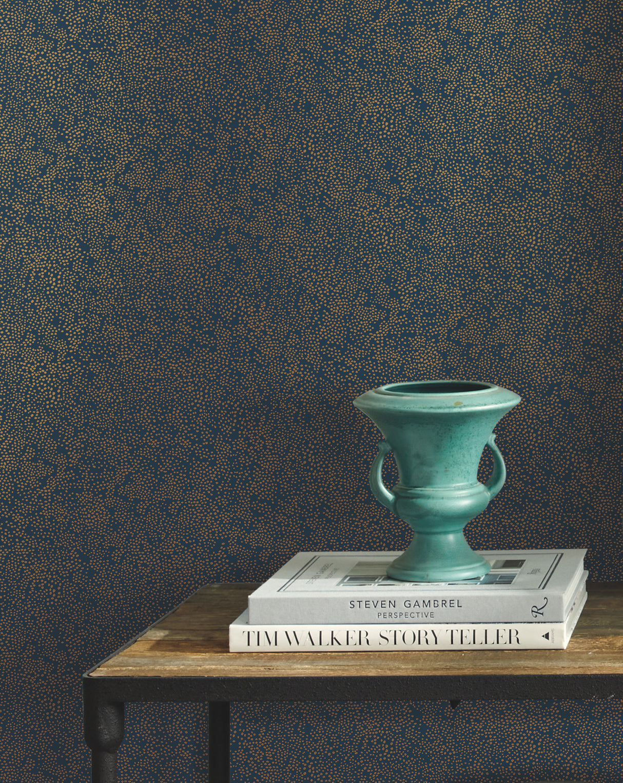 York RI5113 Champagne Dots Gold & Navy Wallpaper