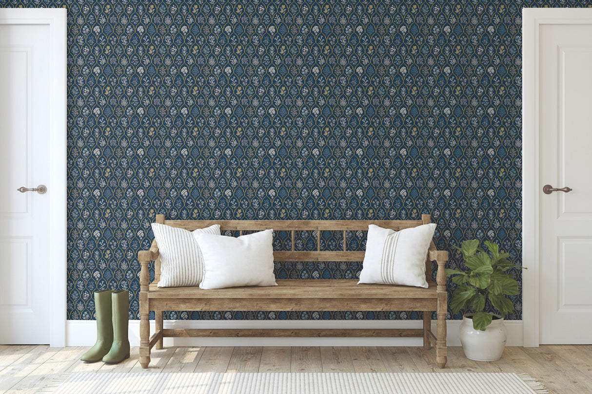 York RI5131 Hawthorne Navy & Gold Wallpaper
