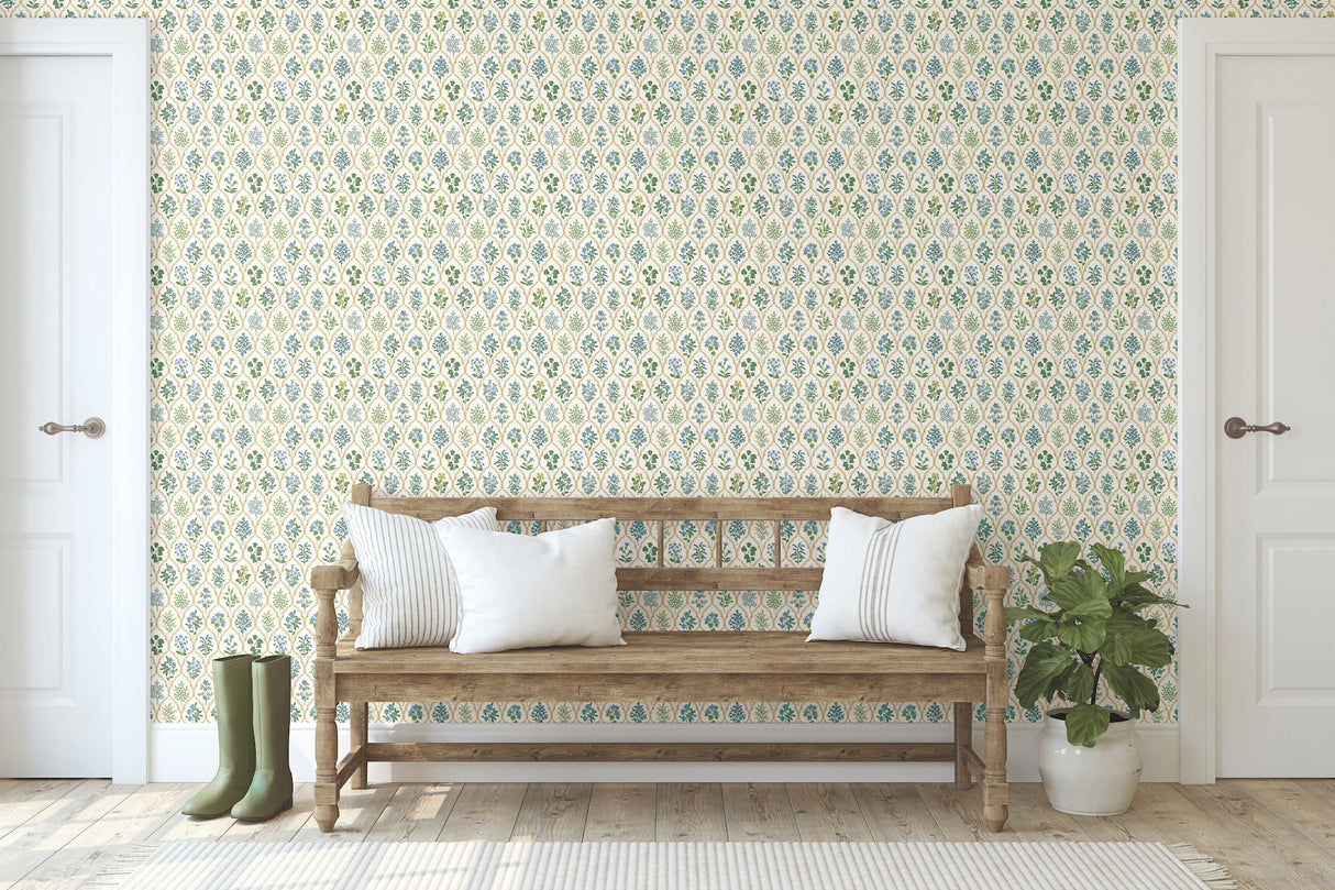 York RI5132 Hawthorne Blue & Green Wallpaper